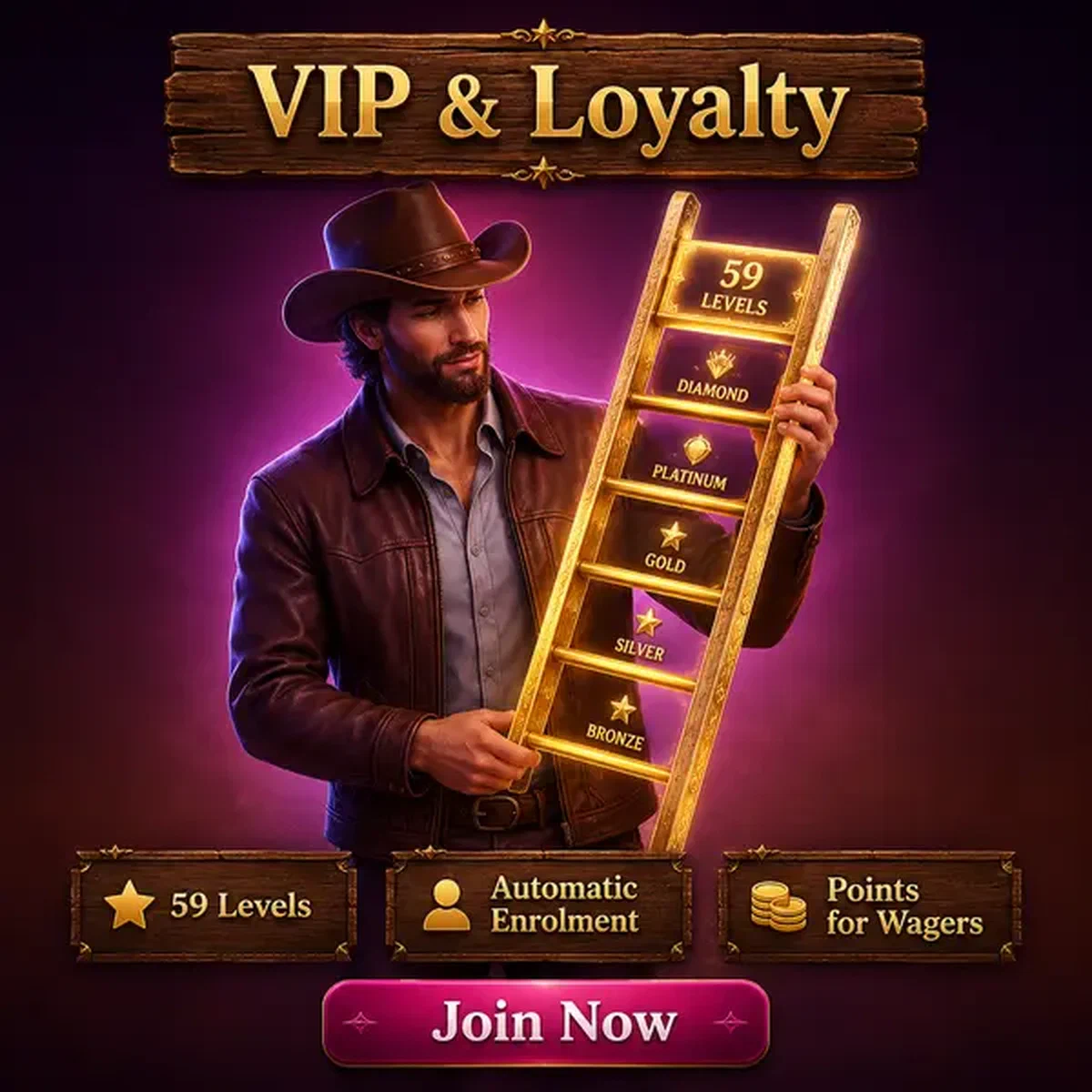 NV Casino VIP-gids houdt gouden ladder vast die loyaliteitsprogrammaniveaus en progressie vertegenwoordigt